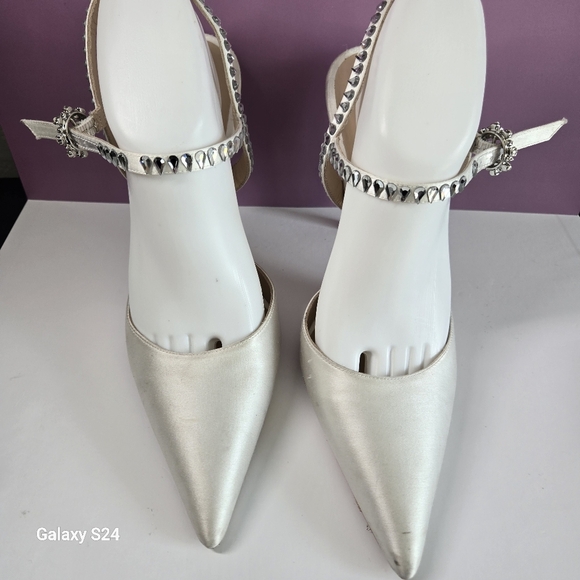 Stuart Weitzman Gemcut 100 Ankle Strap Satin Pumps Size 10 - Picture 2 of 14